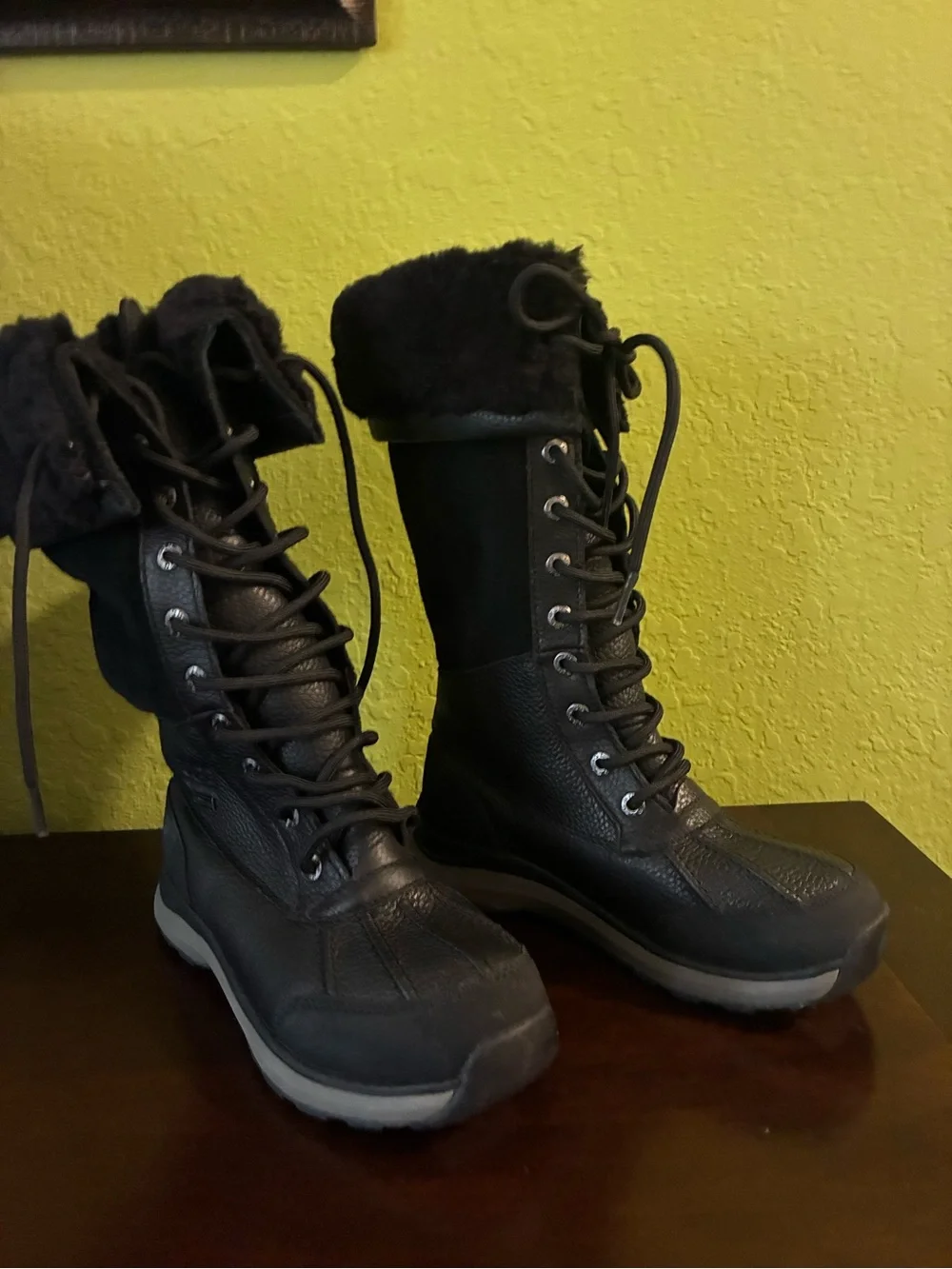 UGG Women's Black Tall Lace-Up Winter Boot with Shearling Cuff women  SIZE 5 BNW